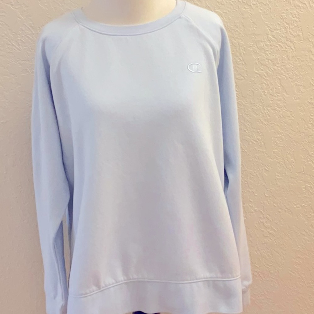 Champion Cozy Fleece Women’s Blue Sweatshirt Size L Cotton-Blend Drop shoulders
